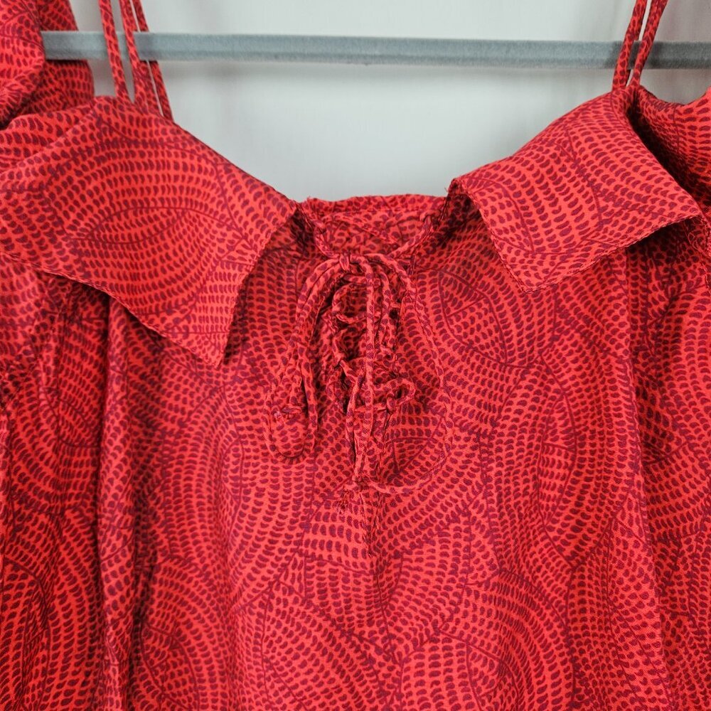 Anthropologie Maeve Mandalay Open Shoulder Red/Pink Print Blouse Top L OB587553 - Picture 10 of 11